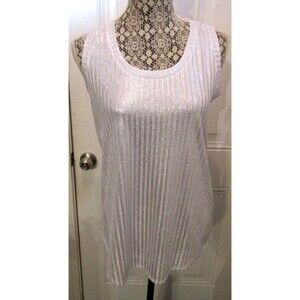 Pure Amici Tank Top White Metallic Silver Ribbed NWOT Womens Size S